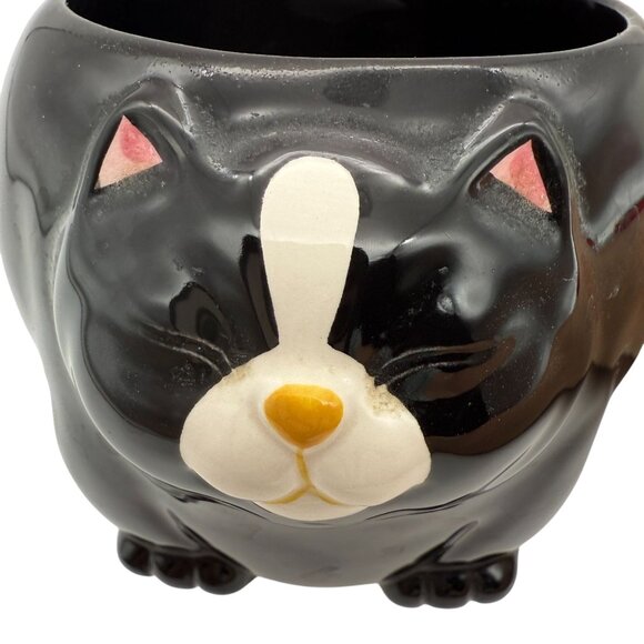 Takahashi Japan 3D Black Tuxedo Cat Coffee Cup Ceramic Tail Handle Paws Base - Picture 7 of 12